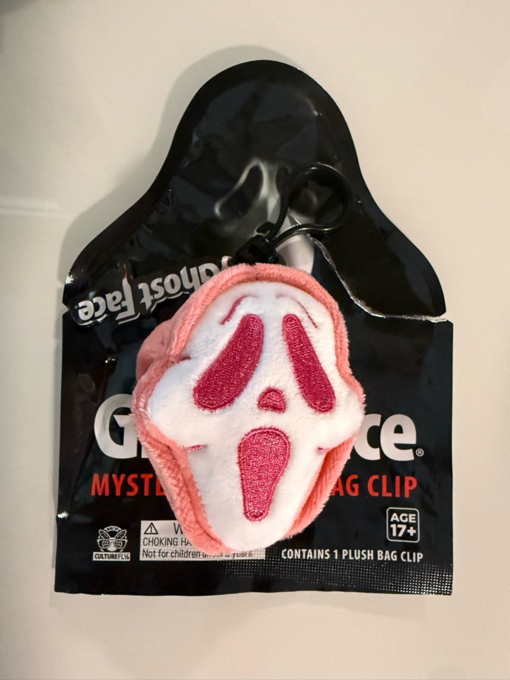pink culturefly Ghost Face plush bag clip